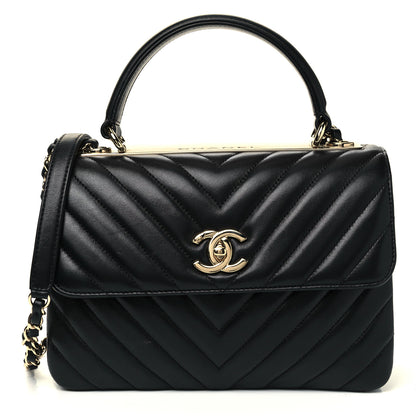 Chanel Lambskin Chevron Quilted Small Trendy CC Dual Handle Flap Bag Black 1 of 9