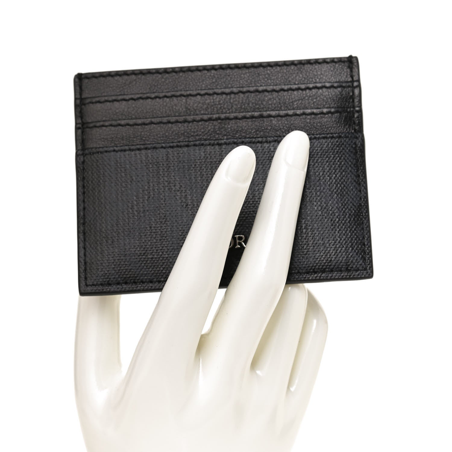 Christian Dior Coated Canvas Calfskin CD Diamond Card Holder Black 2 of 8