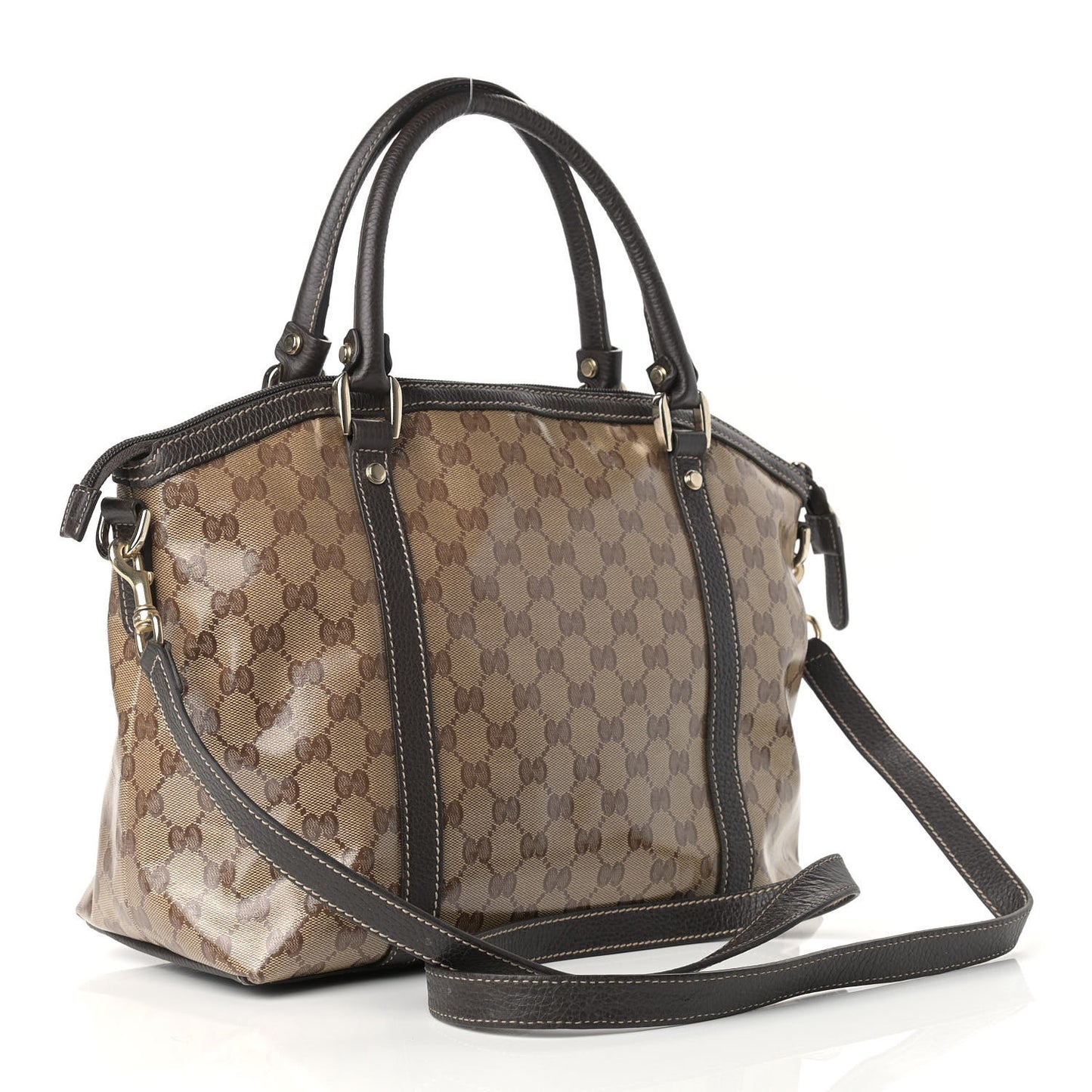 Crystal Monogram Medium GG Charm Dome Satchel Dark Brown