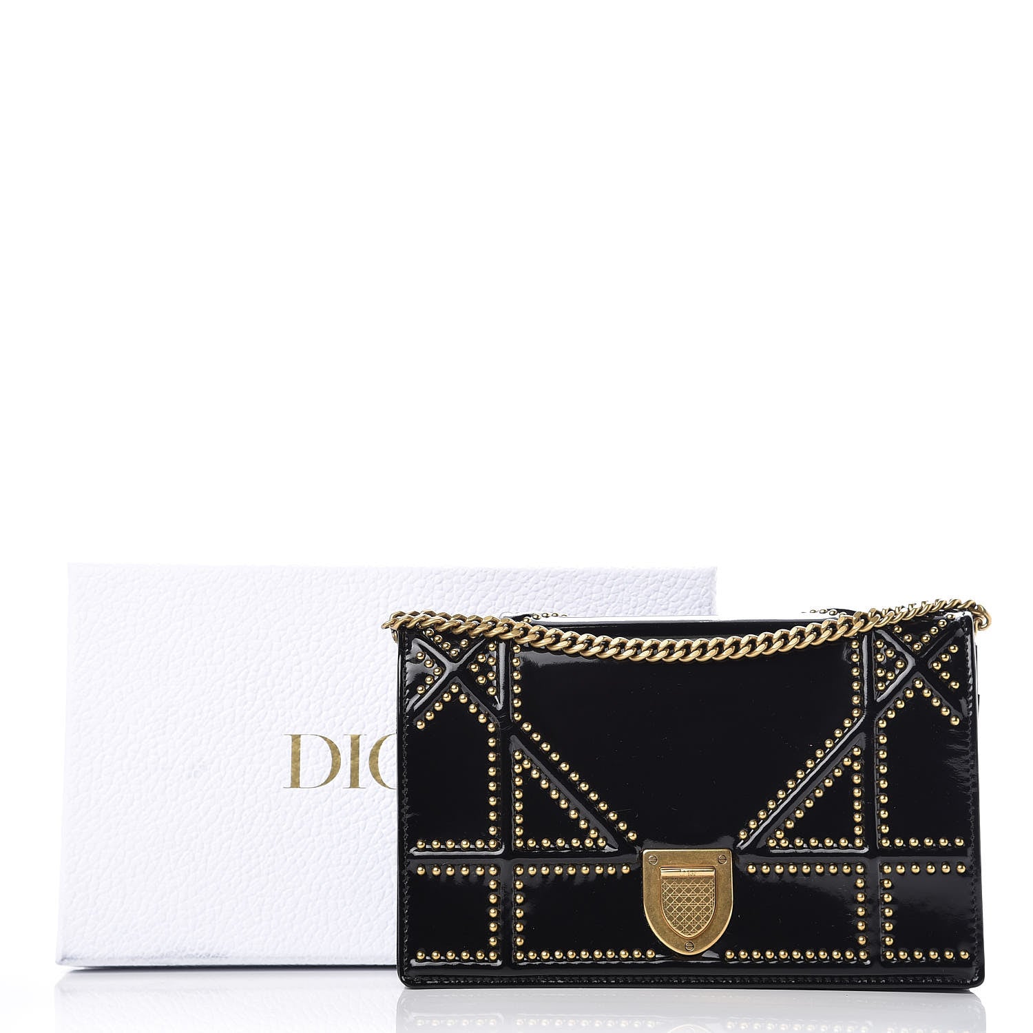 Christian Dior Patent Studded Diorama Wallet on Chain Pouch Black 10 of 10