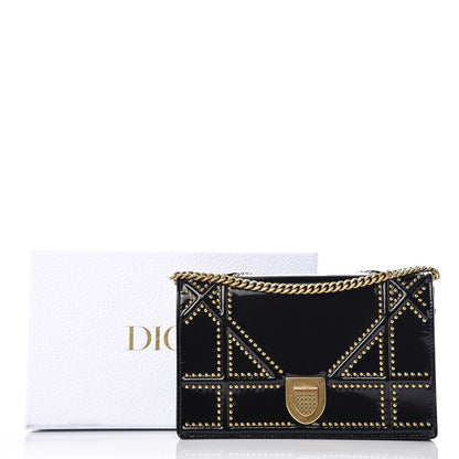 Christian Dior Patent Studded Diorama Wallet on Chain Pouch Black 10 of 10