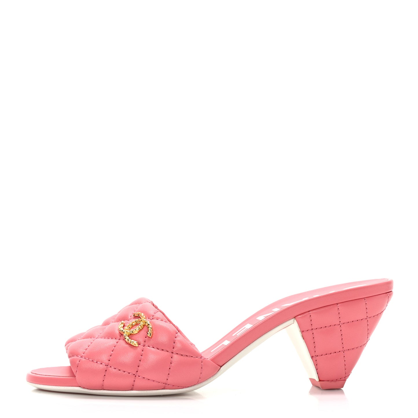 Lambskin Quilted Textured CC Mules 37.5 Pink