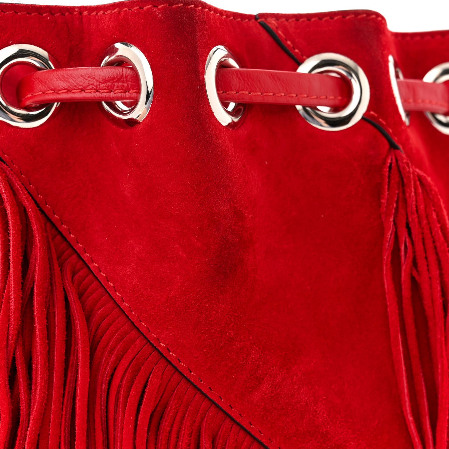 Suede Calfskin Fringe Marie Jane Bucket Red