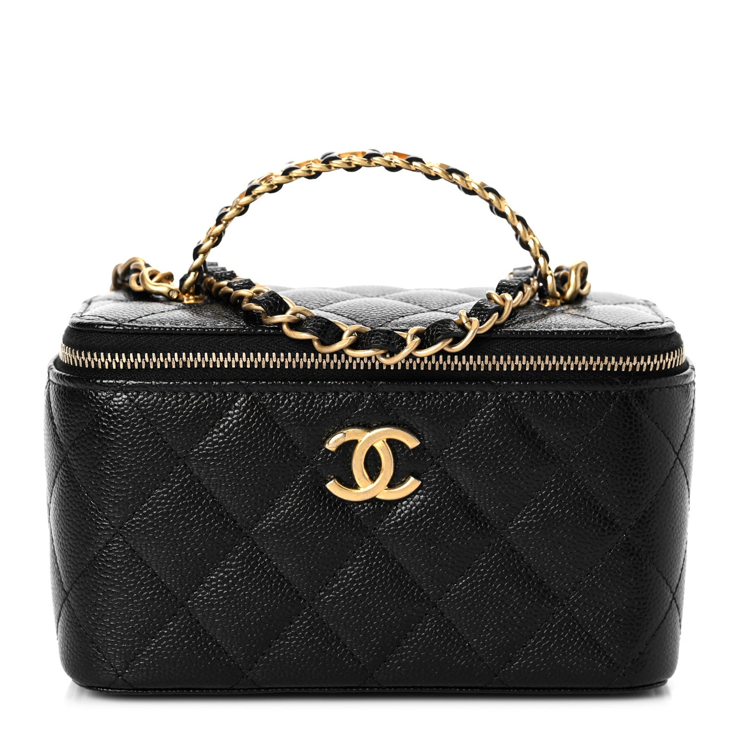 Shiny Caviar Quilted Pick Me Up Vanity Case Black
