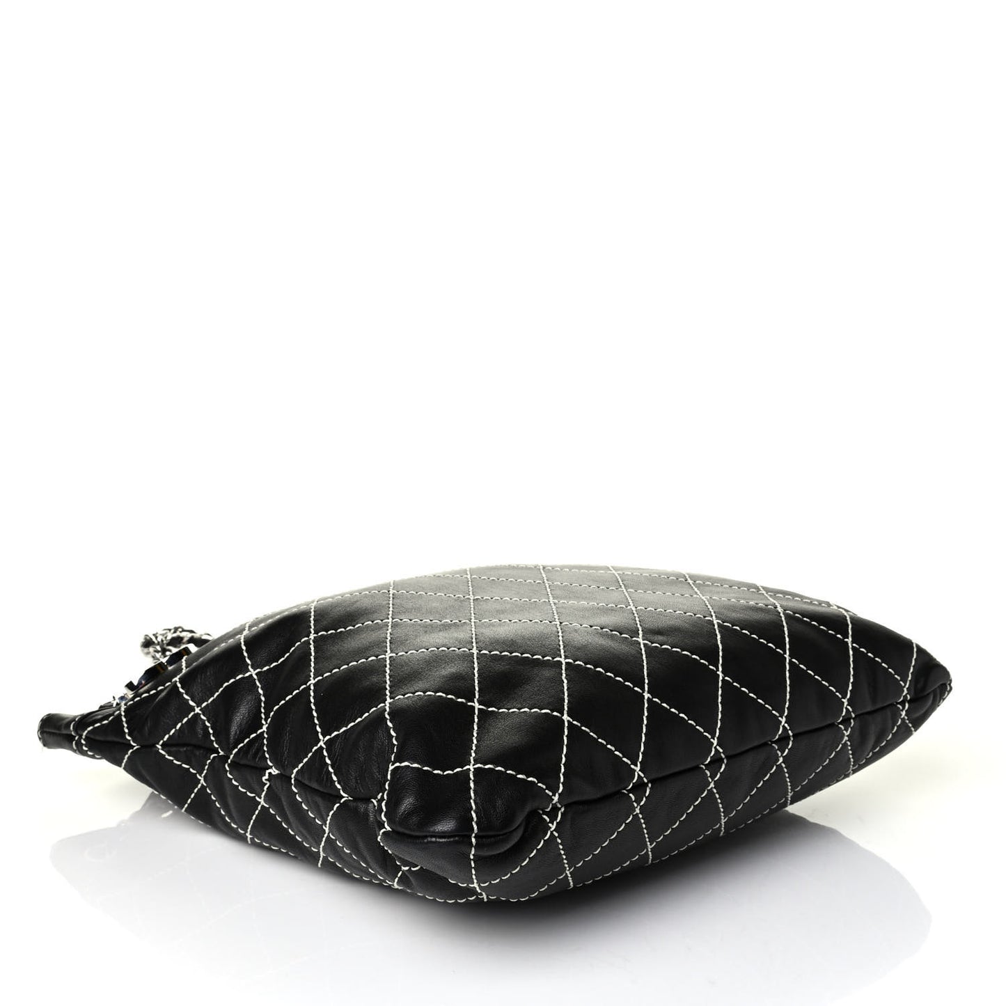 Lambskin Contrast Stitch Shoulder Bag Black