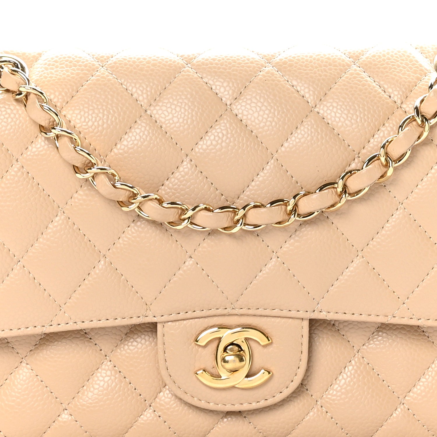Chanel Caviar Quilted Medium Double Flap Beige 8 of 10