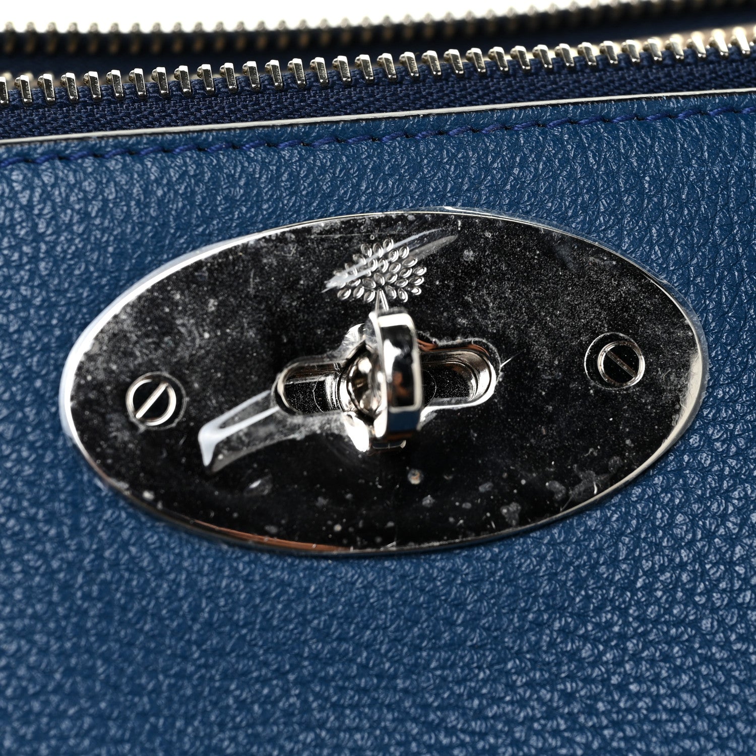 Mulberry Small Classic Grain Calfskin Bayswater Double Zip Tote Blue 16 of 16
