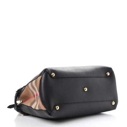 Burberry Calfskin House Check Medium Banner Tote Black 5 of 14