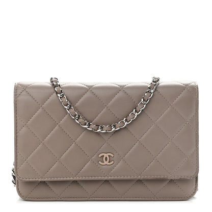 Chanel Lambskin Quilted Wallet on Chain WOC Taupe 1 of 13