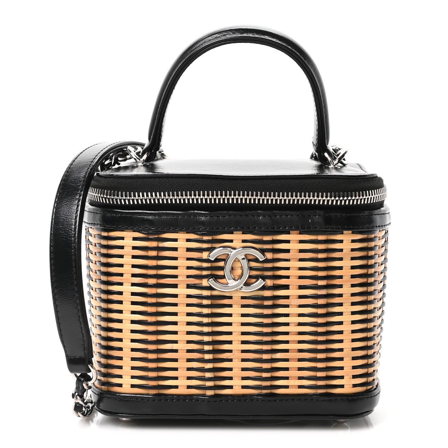 Chanel Calfskin Raffia Small Vanity Case Bag Black Beige 1 of 10