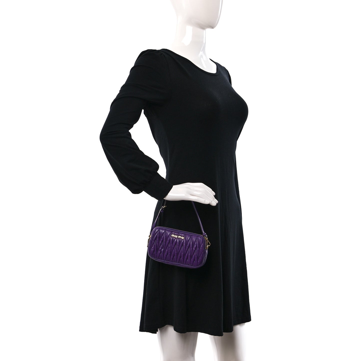 Vitello Lux Matelasse Double Zip Shoulder Bag Viola