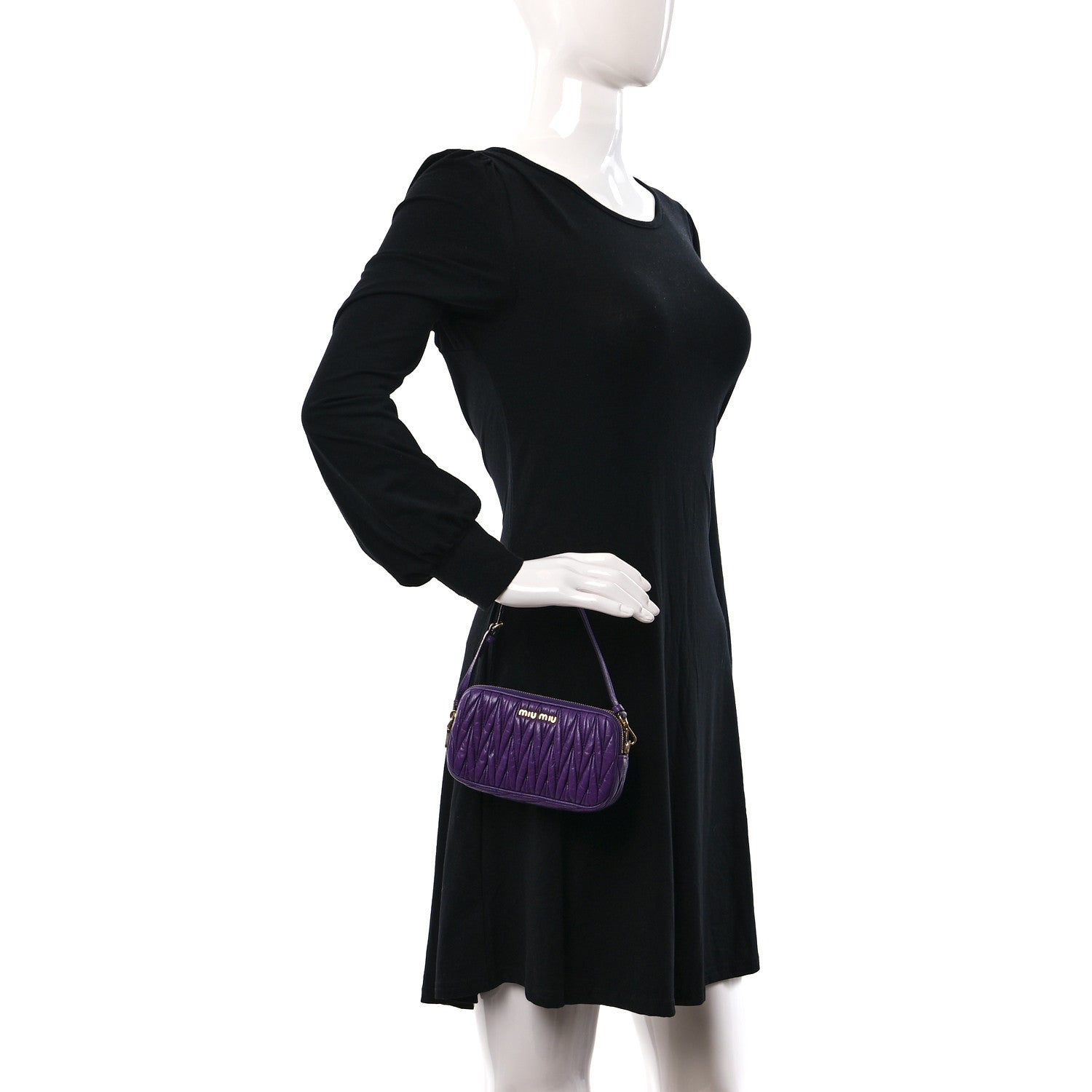 Miu Miu Vitello Lux Matelasse Double Zip Shoulder Bag Viola 2 of 10