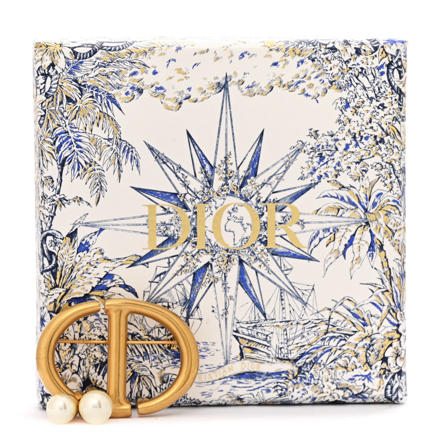 Pearl CD Logo Brooch Gold