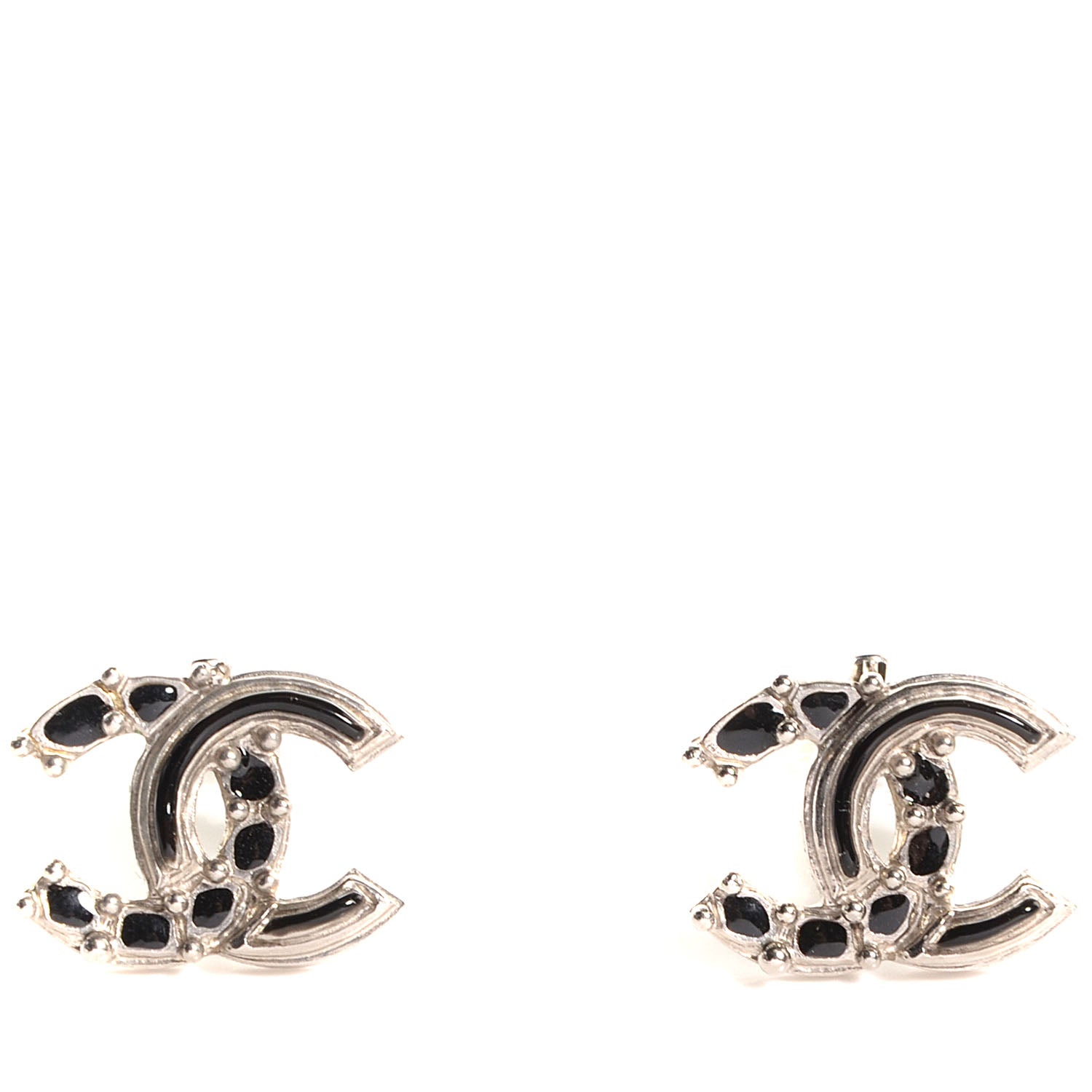 Chanel Enamel CC Clip On Earrings Black and Silver 1 of 5