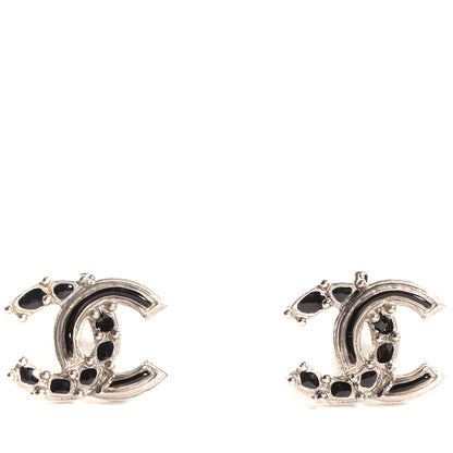 Chanel Enamel CC Clip On Earrings Black and Silver 1 of 5