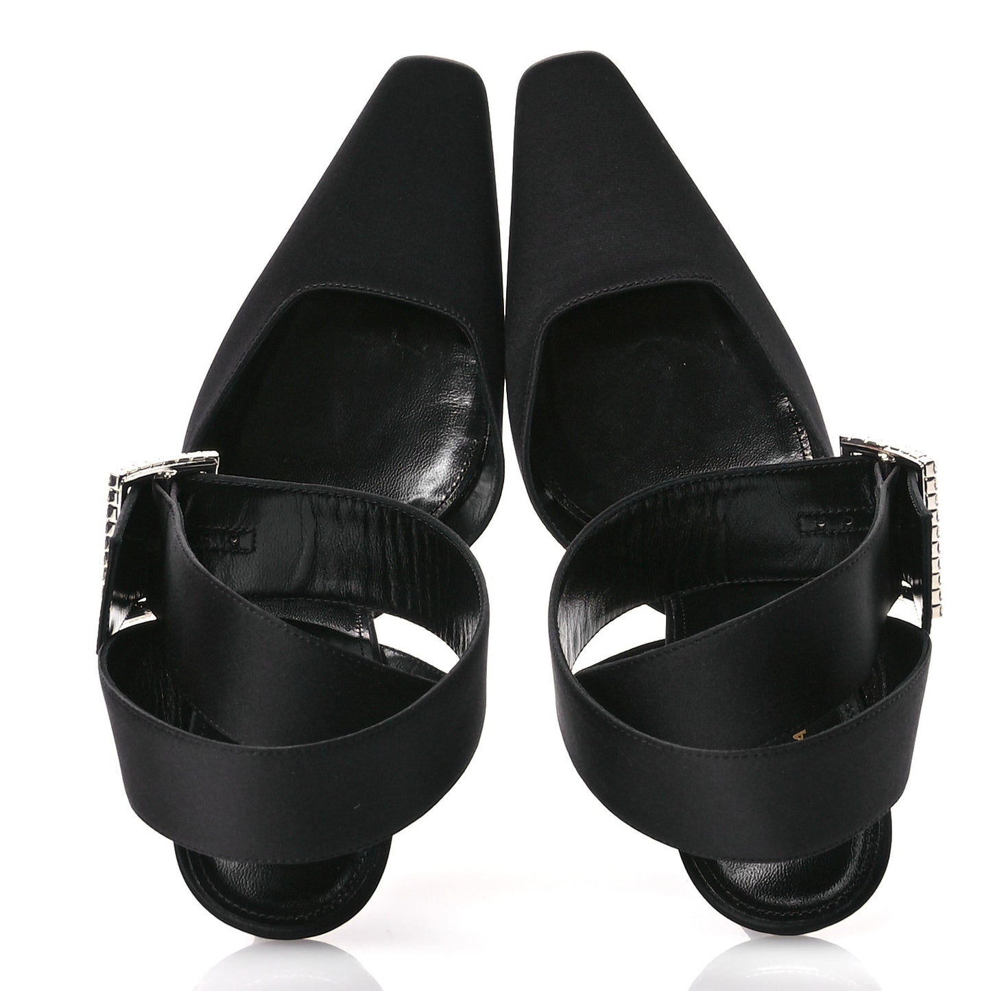Crepe Satin Crystal Buckle Claude 110 Slingback Pumps 38.5 Black