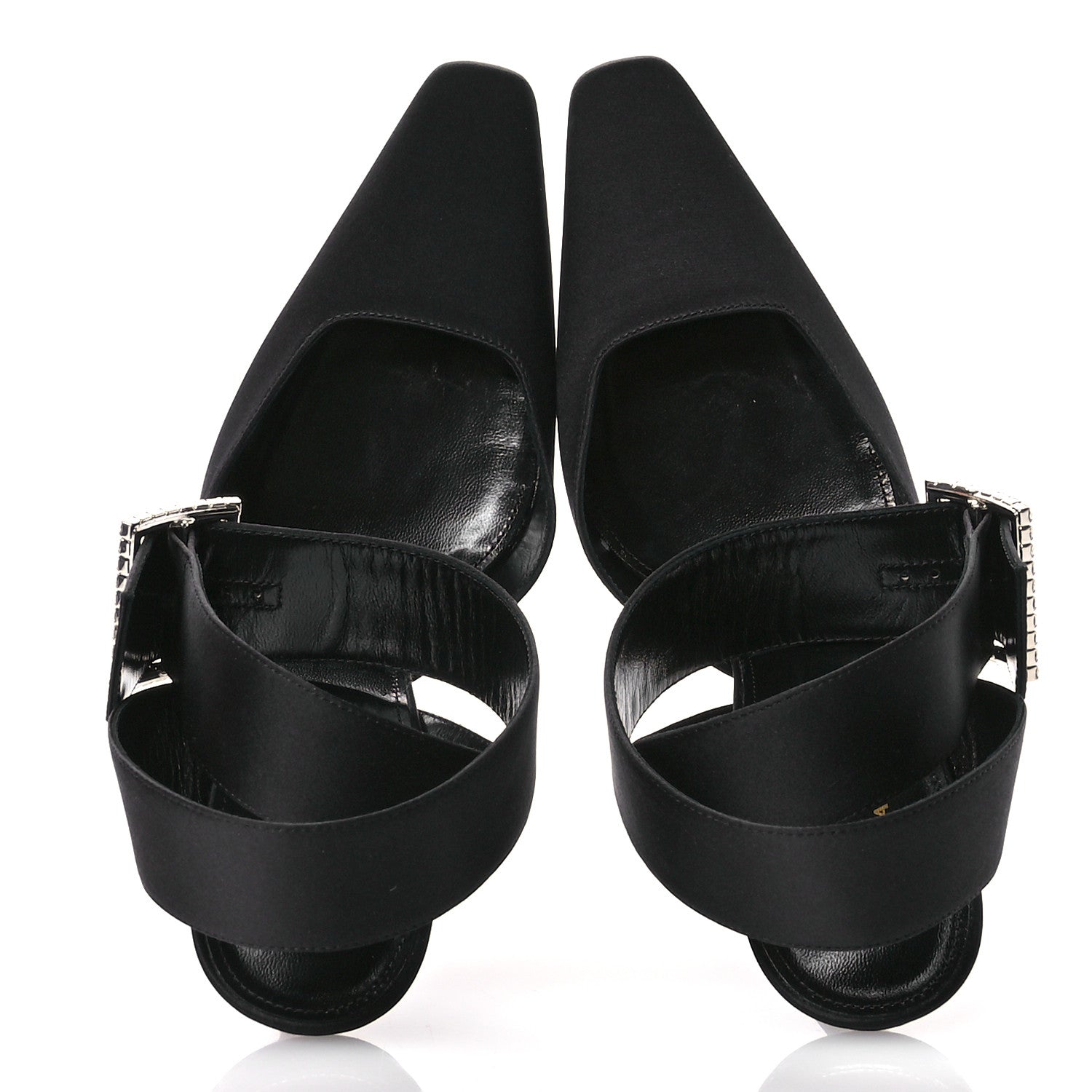 Saint Laurent Crepe Satin Crystal Buckle Claude 110 Slingback Pumps 38.5 Black 2 of 10