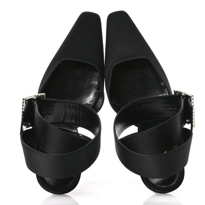 Saint Laurent Crepe Satin Crystal Buckle Claude 110 Slingback Pumps 38.5 Black 2 of 10