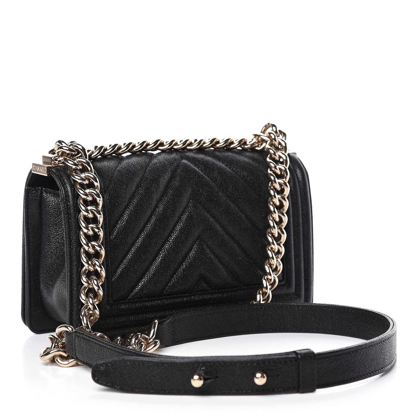 Caviar Chevron Quilted Small Boy Flap Black