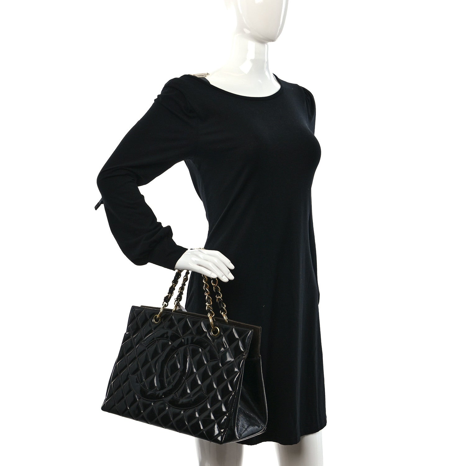 Chanel Patent Quilted Grand Shopping Tote GST Black 2 of 14