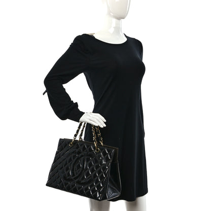 Chanel Patent Quilted Grand Shopping Tote GST Black 2 of 14