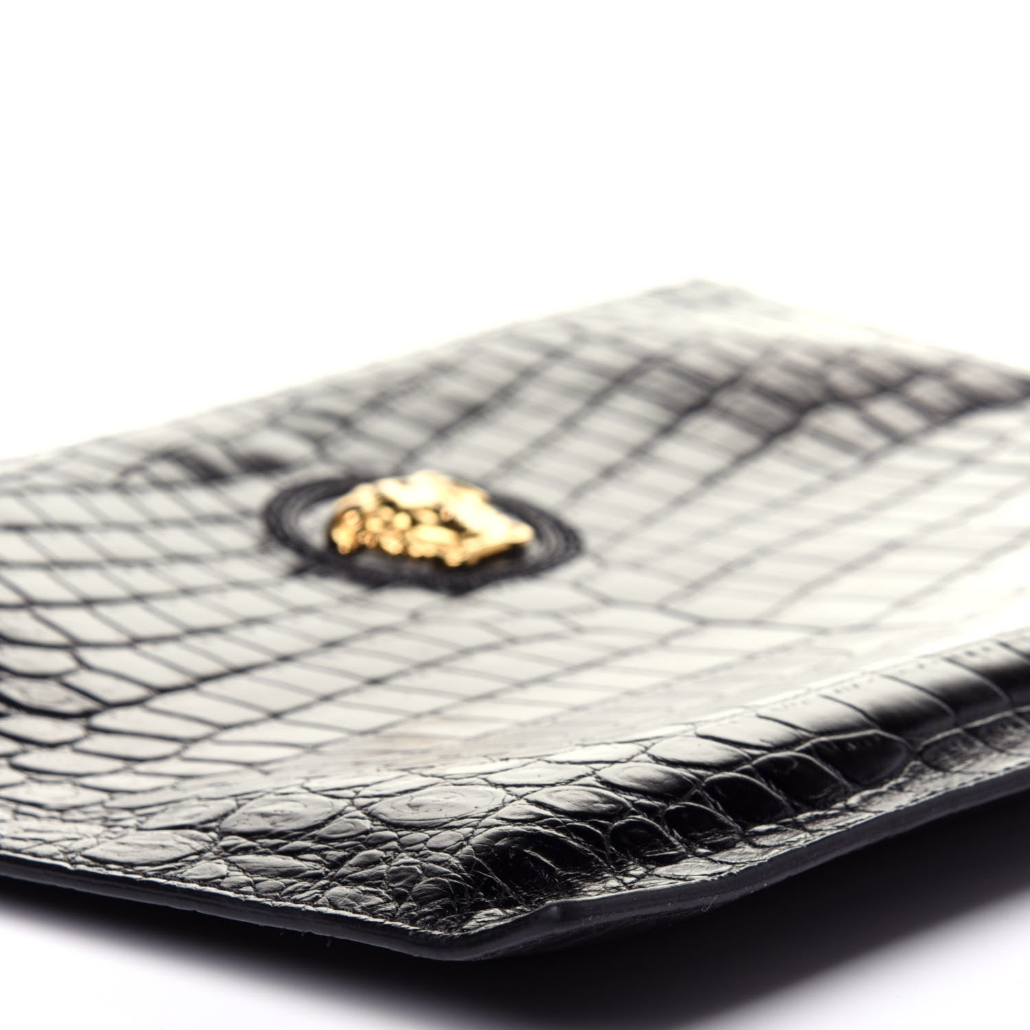 Versace Crocodile Embossed Calfskin Medusa Wristlet Black 6 of 11