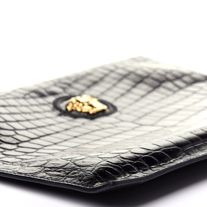 Versace Crocodile Embossed Calfskin Medusa Wristlet Black 6 of 11