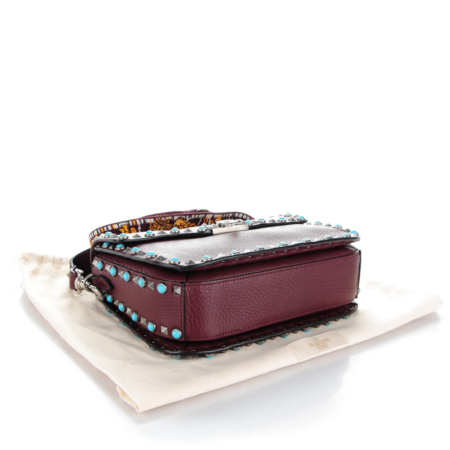 Calfskin Medium Guitar Strap Rockstud Rolling Flap Saddle Bag Wine