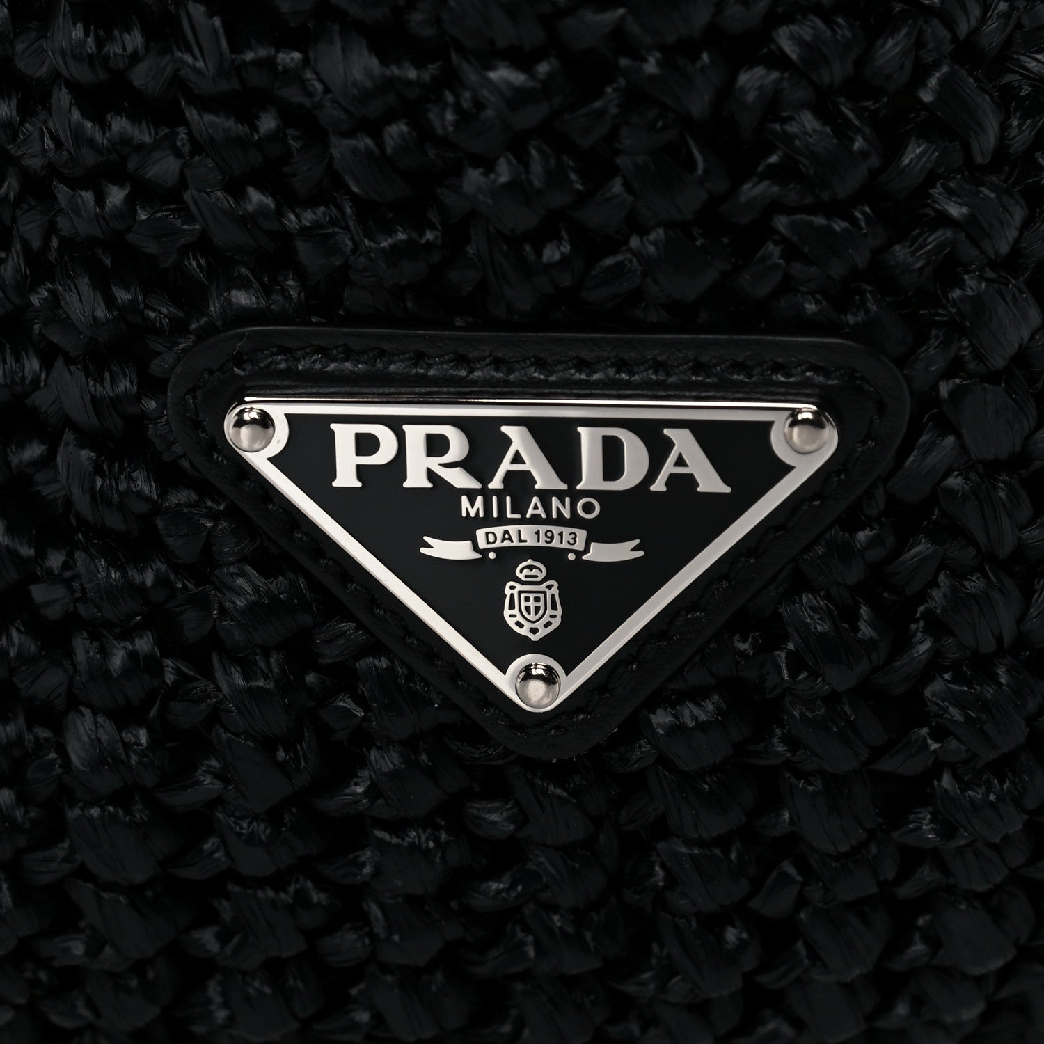 Prada Yarn Raffia Effect Crochet Large Logo Tote Black 12 of 12