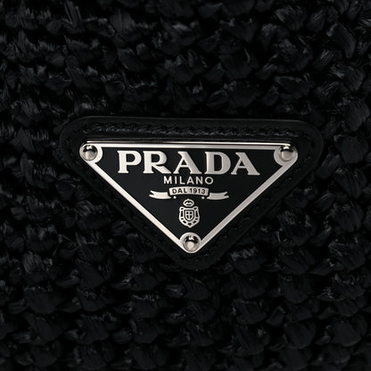 Prada Yarn Raffia Effect Crochet Large Logo Tote Black 12 of 12
