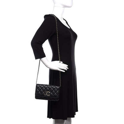 Chanel Caviar Quilted French New Wave Chain CC Wallet On Chain WOC Black 2 of 12