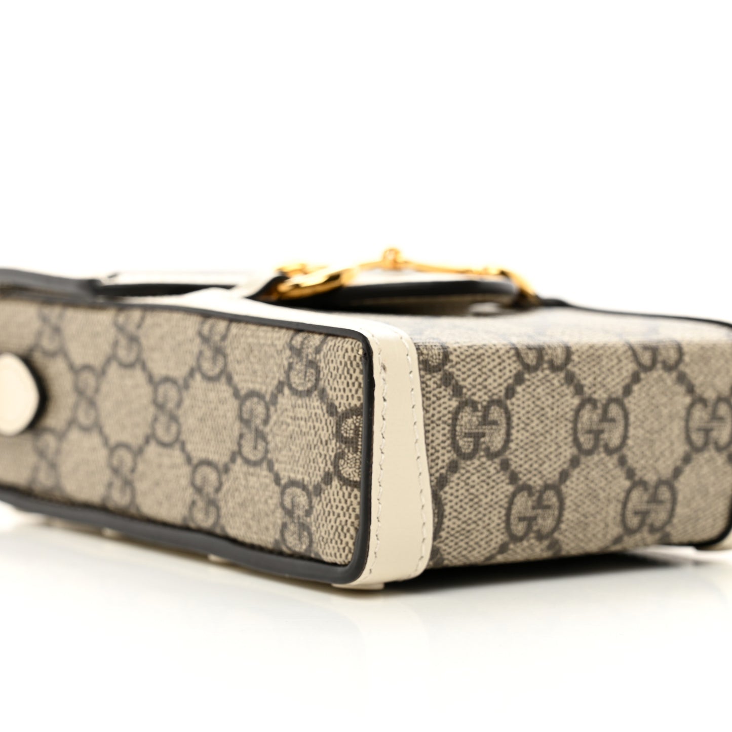 GG Supreme Monogram Azalea Calfskin Mini Horsebit 1955 Crossbody Bag Beige Ebony Mystic White