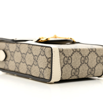 Gucci GG Supreme Monogram Azalea Calfskin Mini Horsebit 1955 Crossbody Bag Beige Ebony Mystic White 8 of 9
