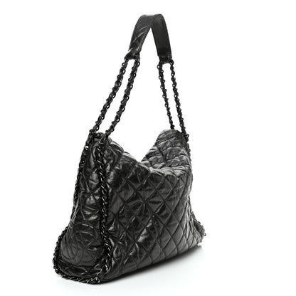 Chanel Metallic Calfskin Quilted Large Chain Me Hobo Dark Grey 3 of 9