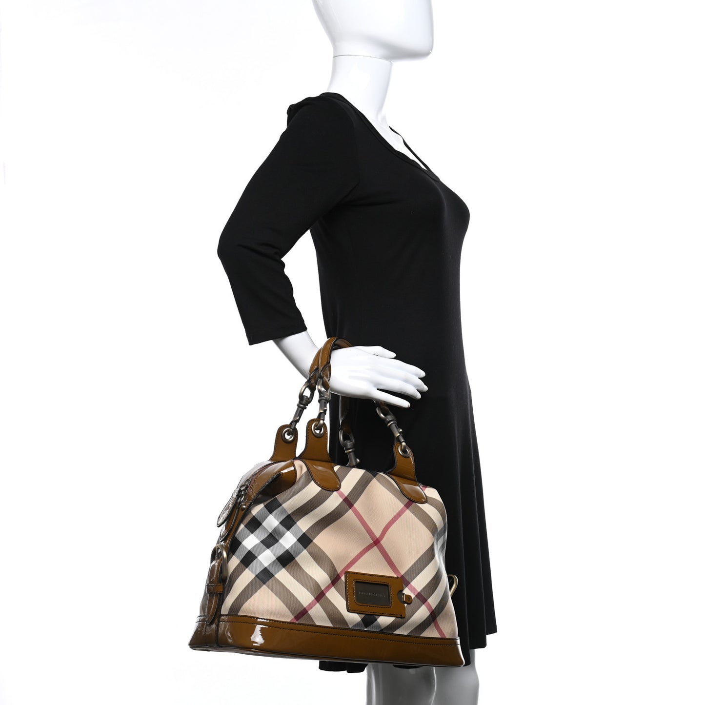 Patent Nova Check Satchel Brown