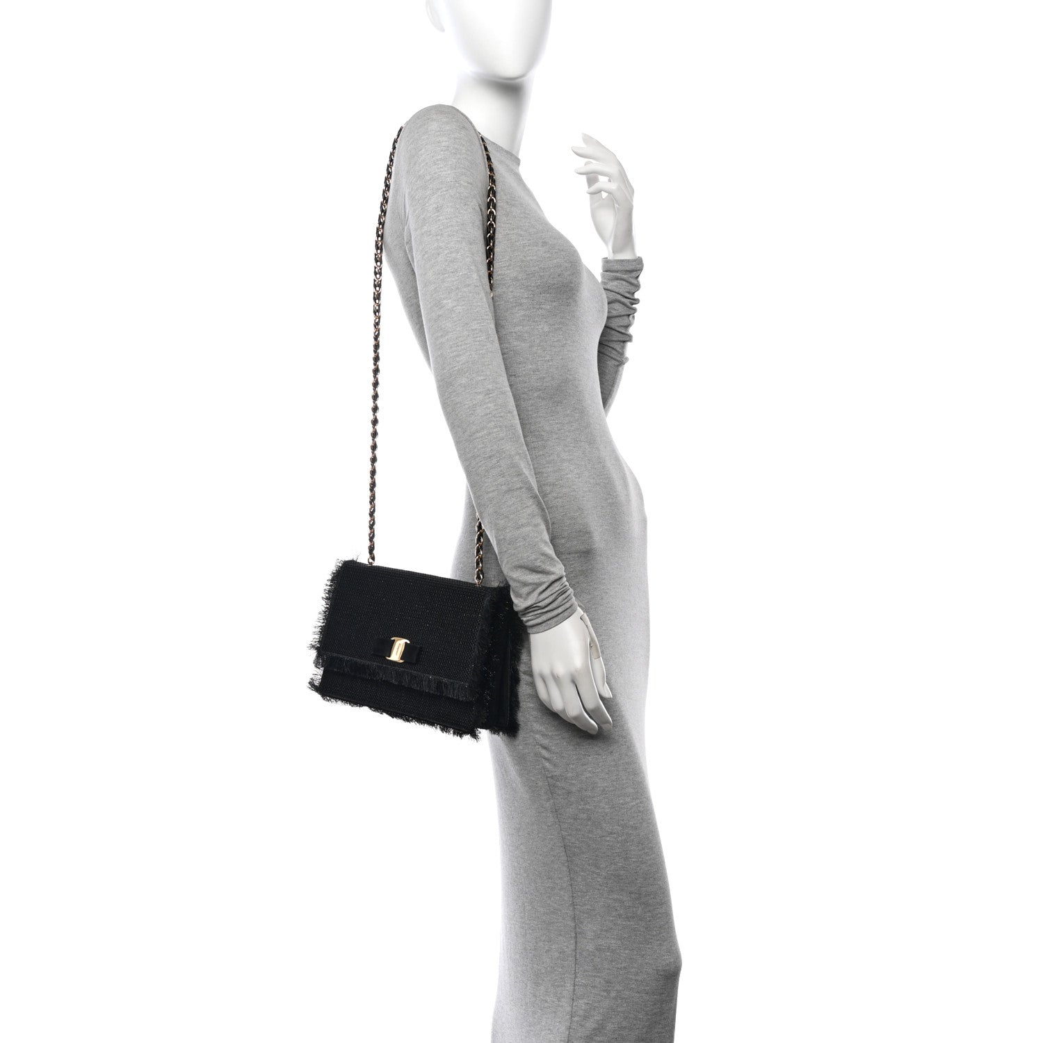Salvatore Ferragamo Raffia Miss Vara Bow Chain Bag Black 2 of 10