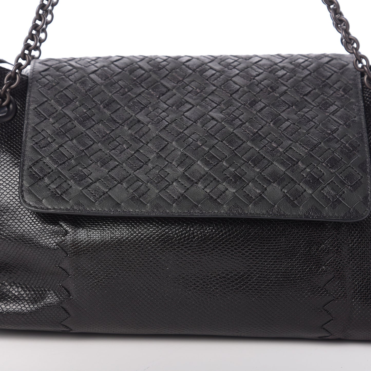 Vesuvio Karung Nappa Intrecciato Cravatteria Small Flap Shoulder Bag Black
