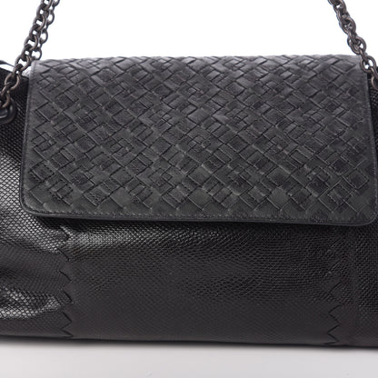 Bottega Veneta Vesuvio Karung Nappa Intrecciato Cravatteria Small Flap Shoulder Bag Black 9 of 9
