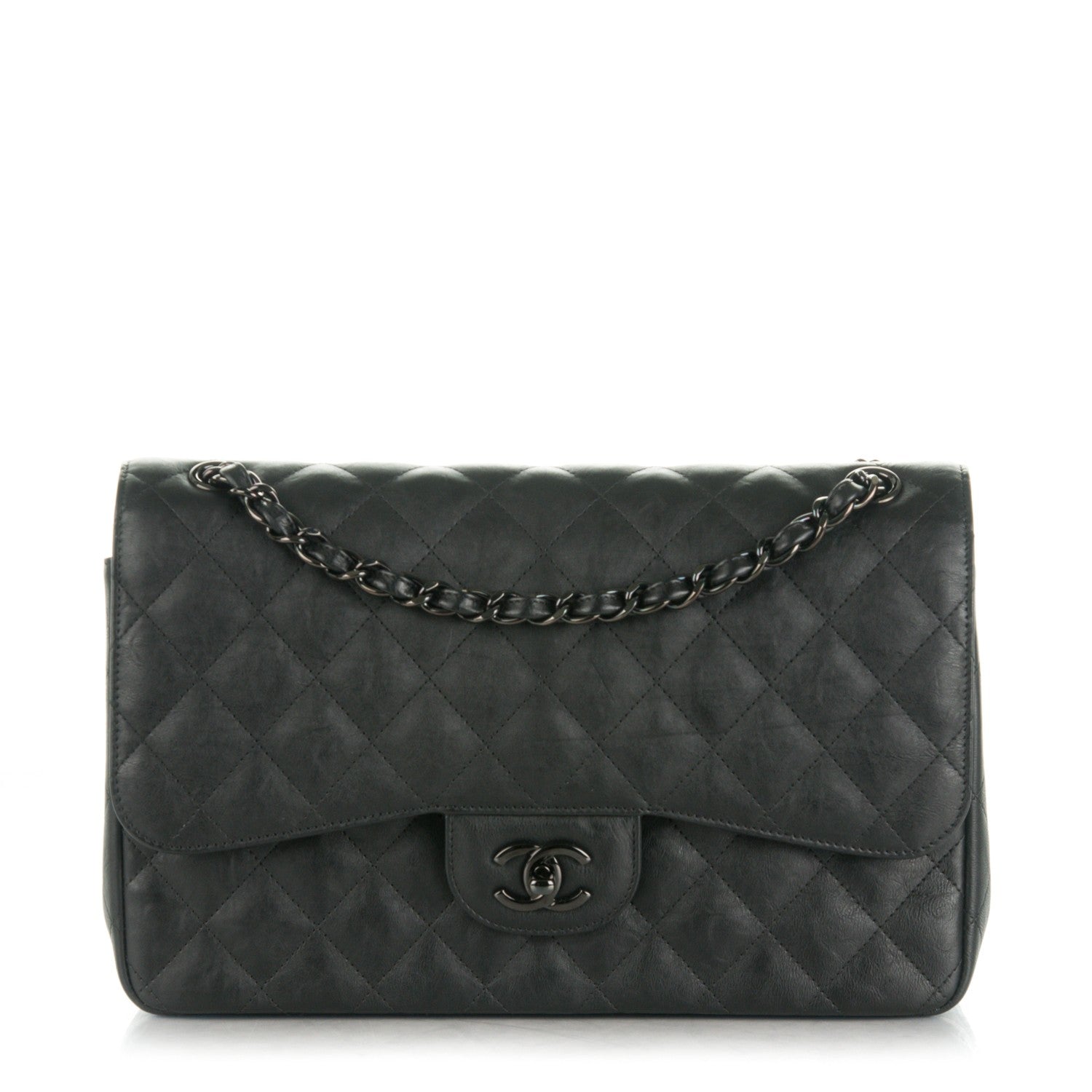 Chanel Crumpled Calfskin Quilted Jumbo Double Flap So Black 1 of 9