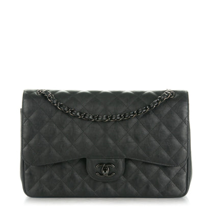 Chanel Crumpled Calfskin Quilted Jumbo Double Flap So Black 1 of 9