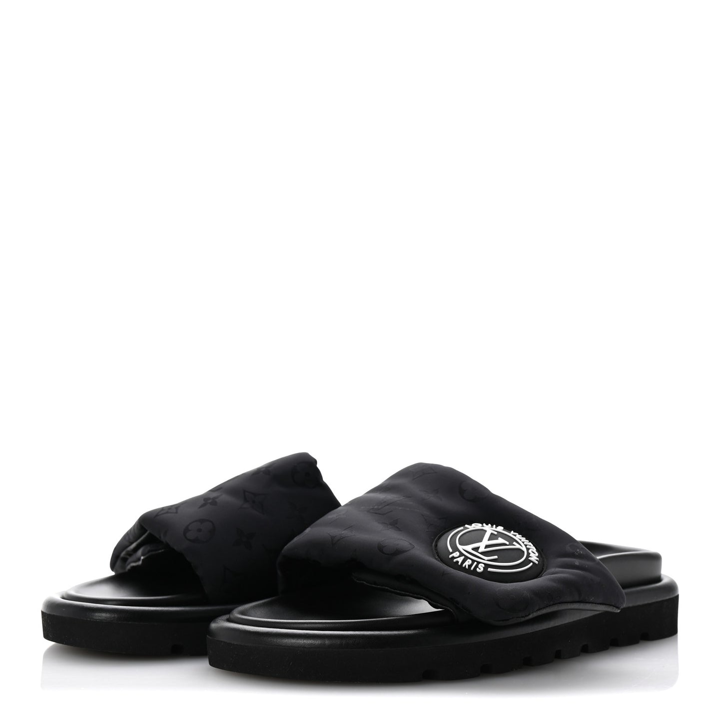 Nylon Monogram Womens Pool Pillow Comfort Mules 38 Black