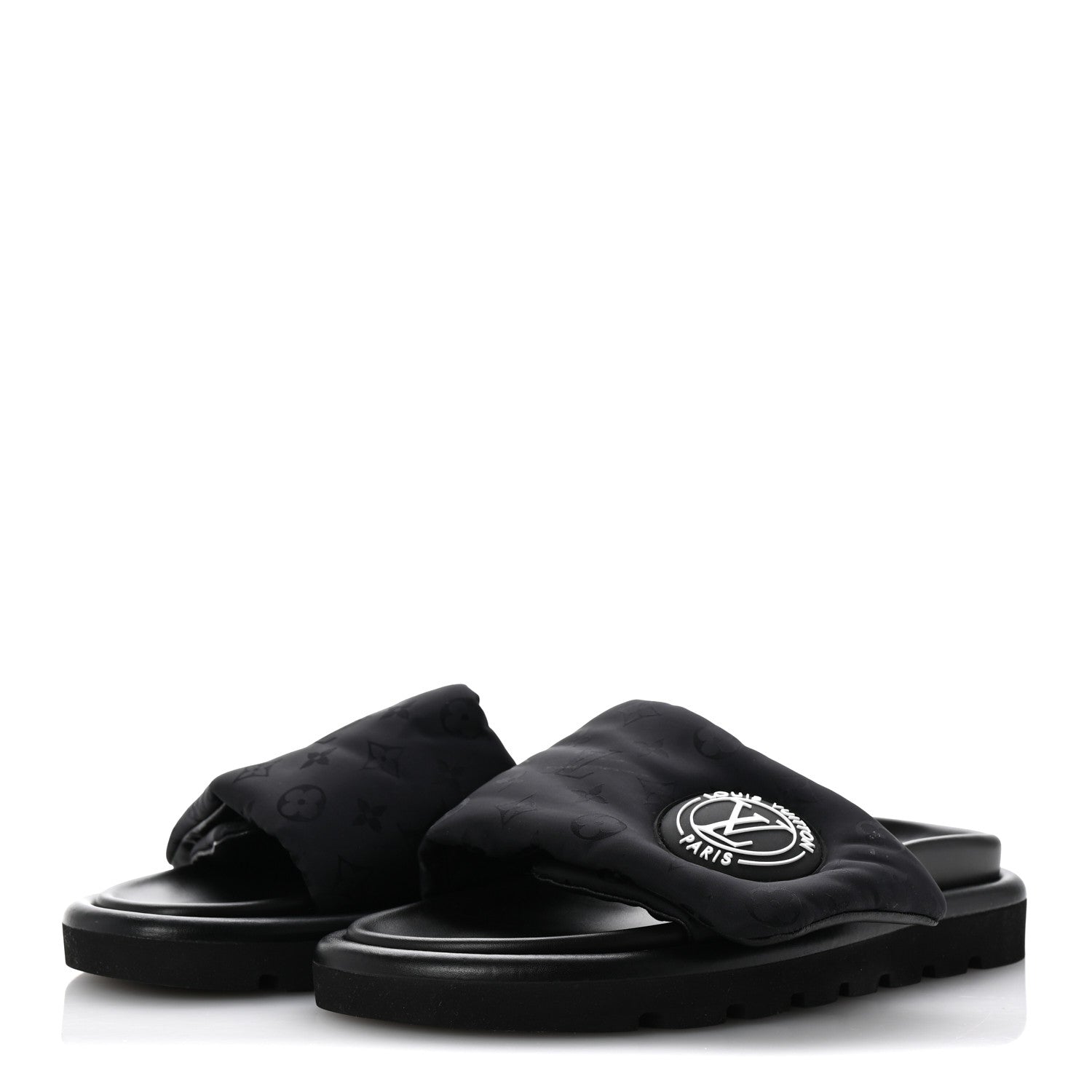Louis Vuitton Nylon Monogram Womens Pool Pillow Comfort Mules 38 Black 4 of 9