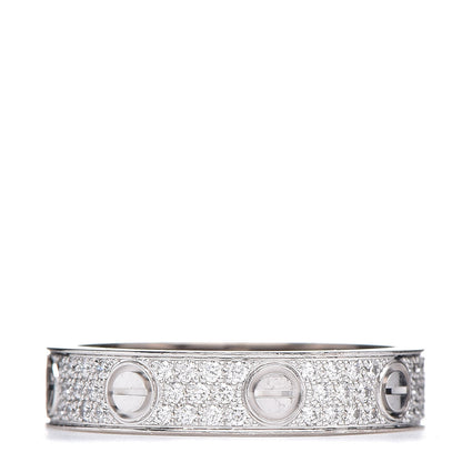 Cartier 18K White Gold Diamond 4mm LOVE Wedding Paved Band Ring 50 5.25 1 of 5