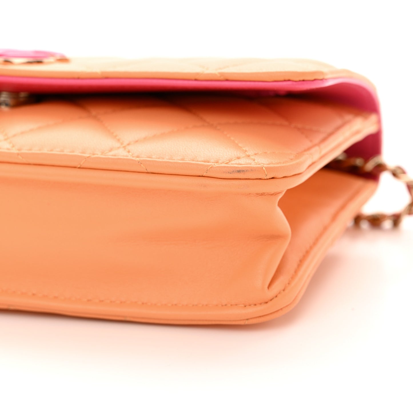 Lambskin Quilted Sunset Boulevard Wallet On Chain WOC Orange Coral