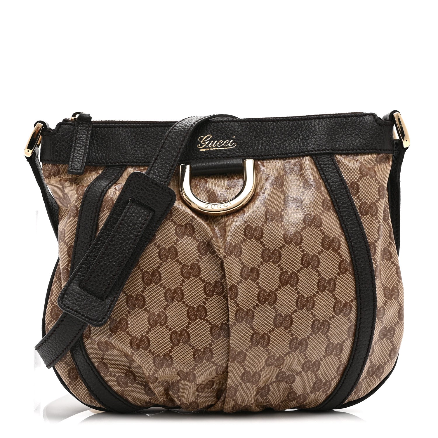 Gucci Crystal Monogram Small D Gold Ring Messenger Dark Brown 1 of 11