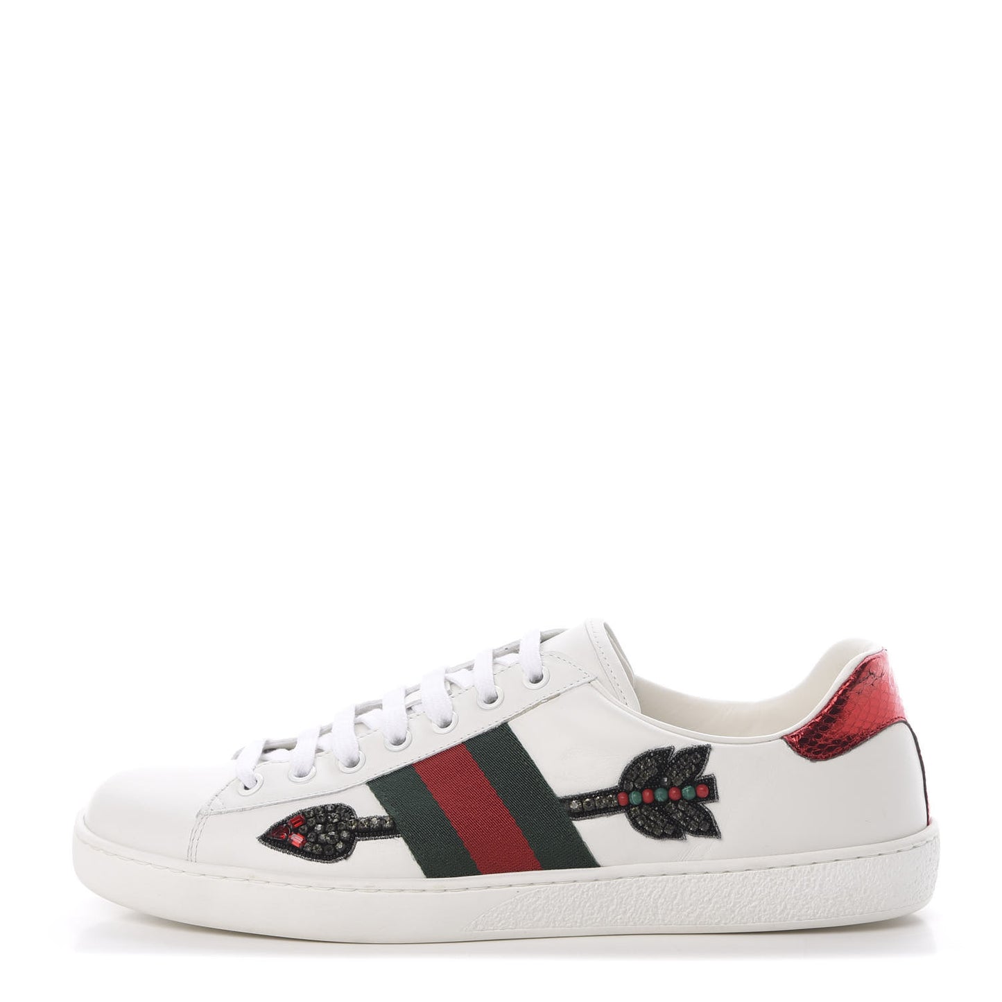 Calfskin Web Studded Arrow Ace Sneakers 38 White