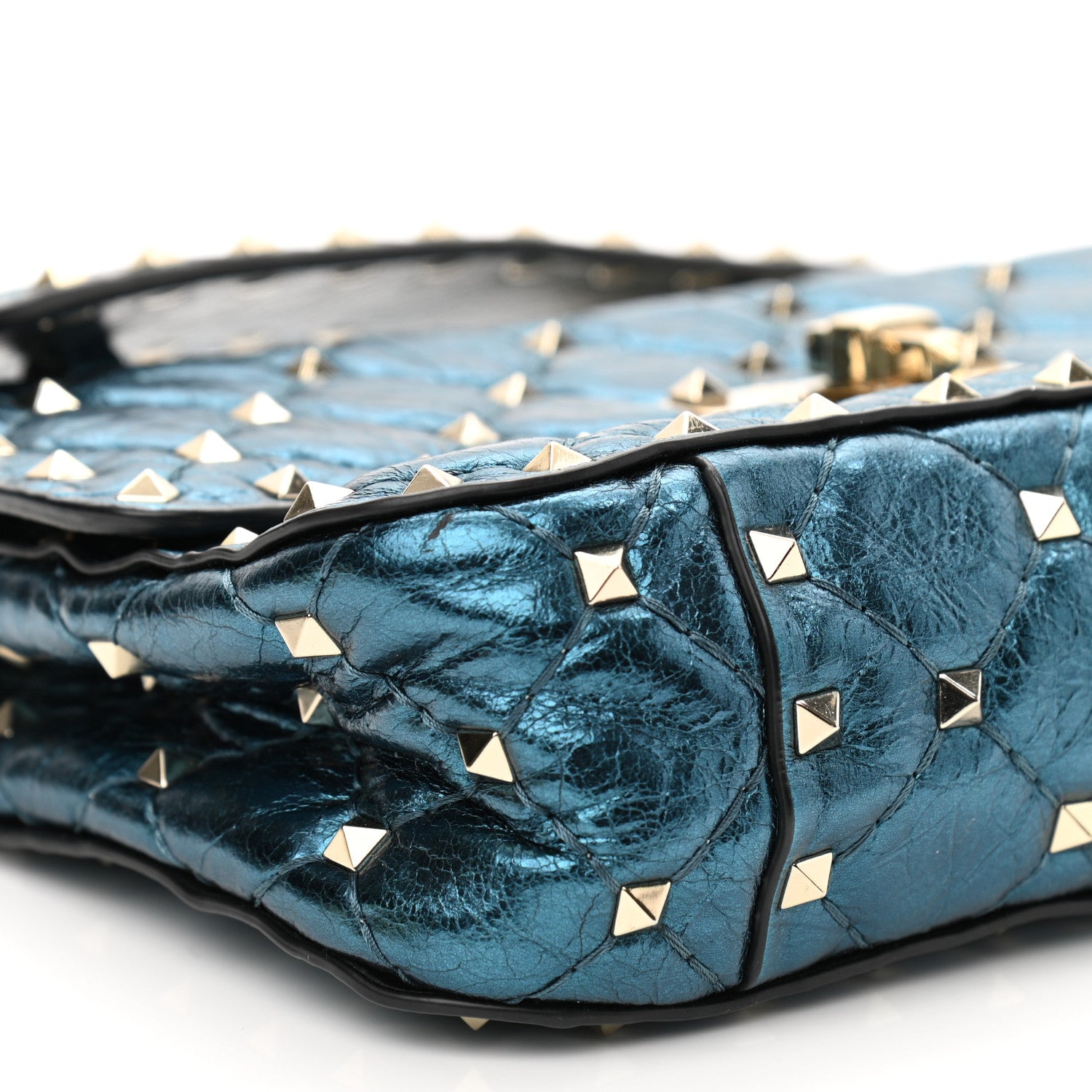 Valentino Garavani Metallic Wrinkled Lambskin Small Rockstud Spike Shoulder Bag Peacock 8 of 10