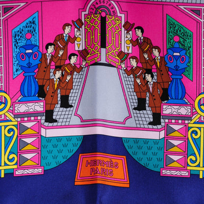 Hermes Silk La Maizeon Des Carres 90 Scarf Bleu Azur Marine Rose Indien 3 of 8