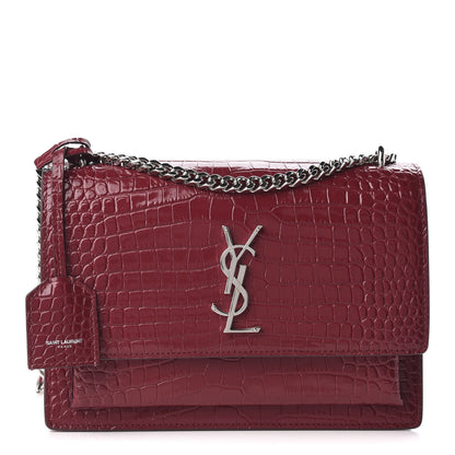 Saint Laurent Calfskin Crocodile Embossed Medium Monogram Sunset Palissandre 1 of 8