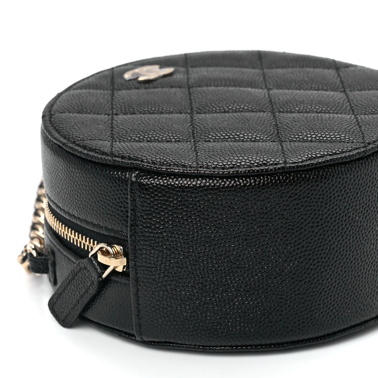 Caviar Quilted Round Clutch With Chain Black